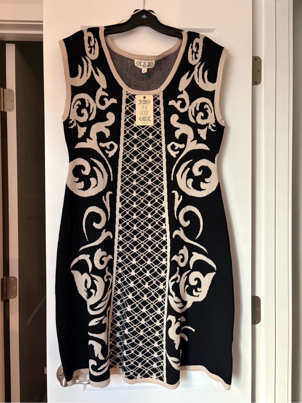 Black & Cream Sweater Dress Sleeveless Knit Size 1X